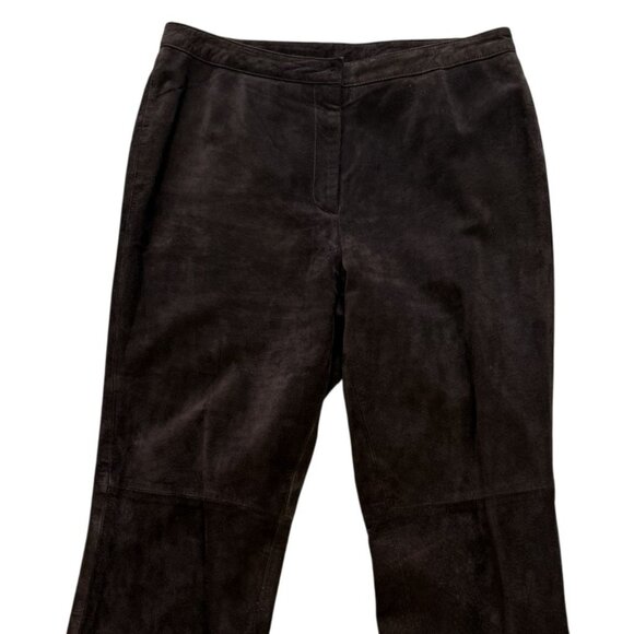 INC Leather Suede Brown Womens Lined Pants Chic Design Quiet Luxury Size 10 - Picture 2 of 8
